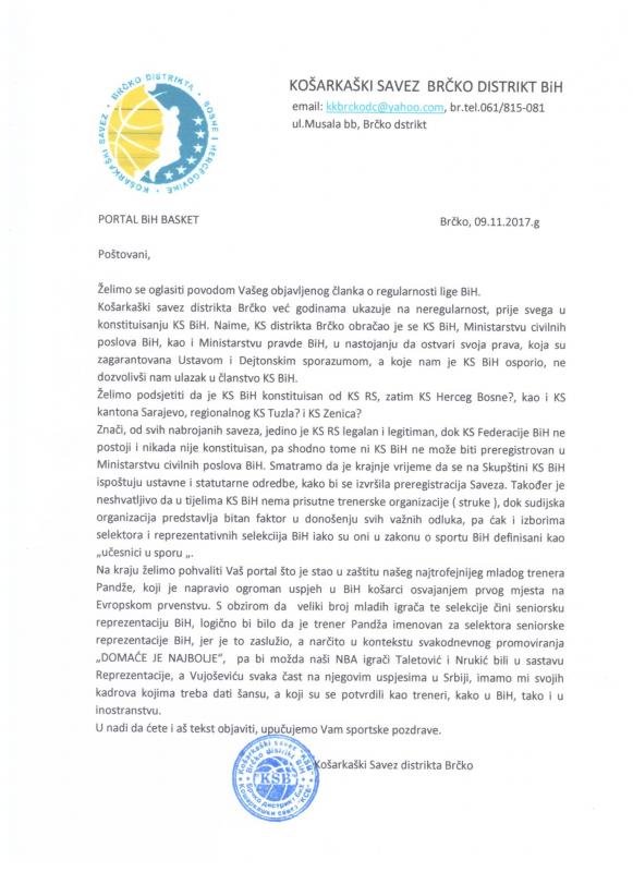 Košarkaški savez Brčko distrikta.jpg - Košarkaški savez Brčko distrikta: Ne dopuštaju nam članstvo u KS BiH